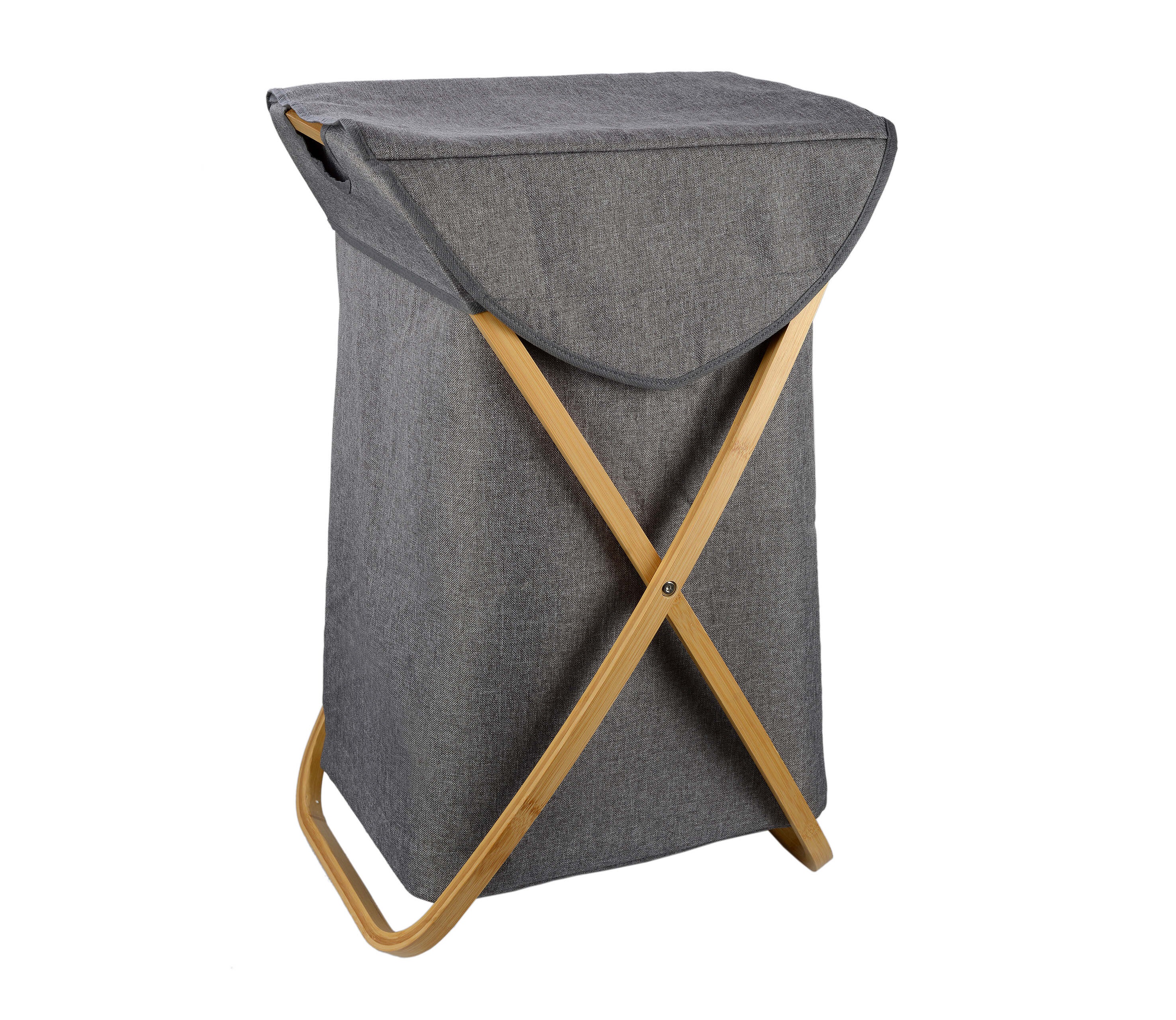 סל כביסה מתקפל מעוצב בד + במבוק 60 ליטר