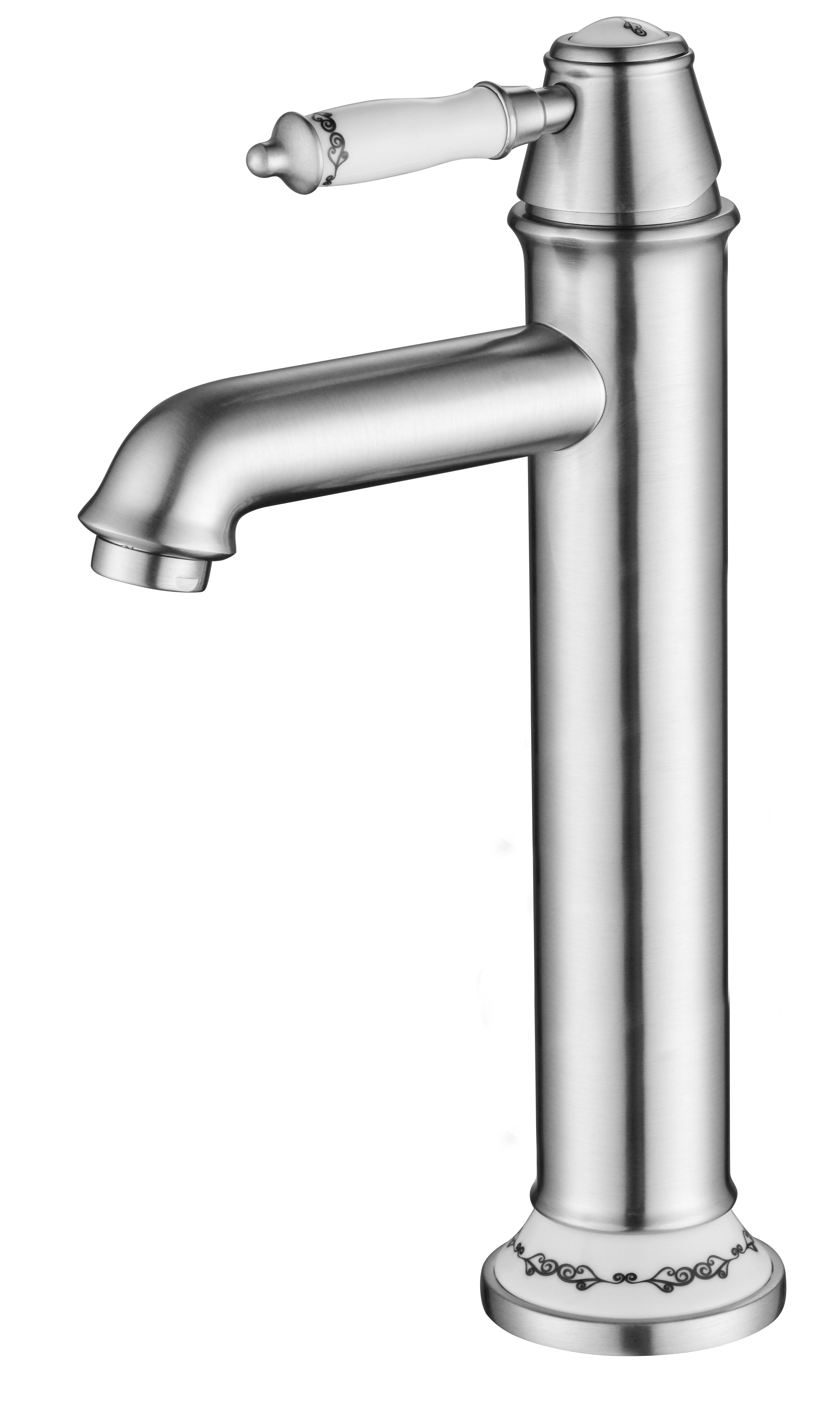 ברז קבוע גבוה לכיור רחצה בשילוב פורצלן דגם 6004 ניקל