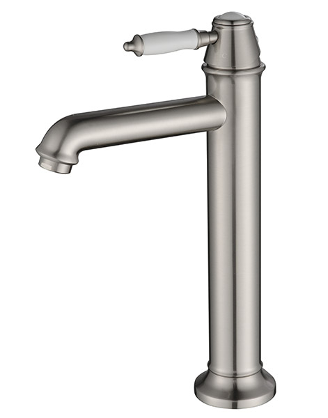 ברז קבוע גבוה לכיור רחצה בשילוב פורצלן דגם 9002 ניקל מוברש